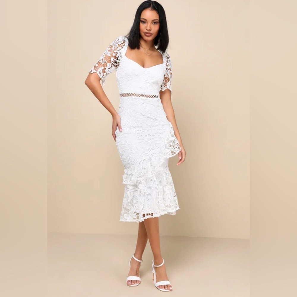 NWT Briarwood White Lace Ruffled Midi Dress